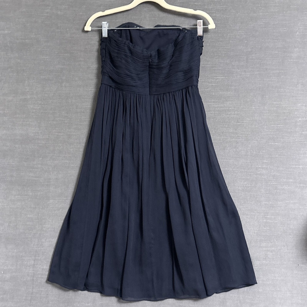 J Crew Dress 4 Navy Blue Silk Strapless Pleated Ruched Cocktail‎ Formal Party - Picture 4 of 10